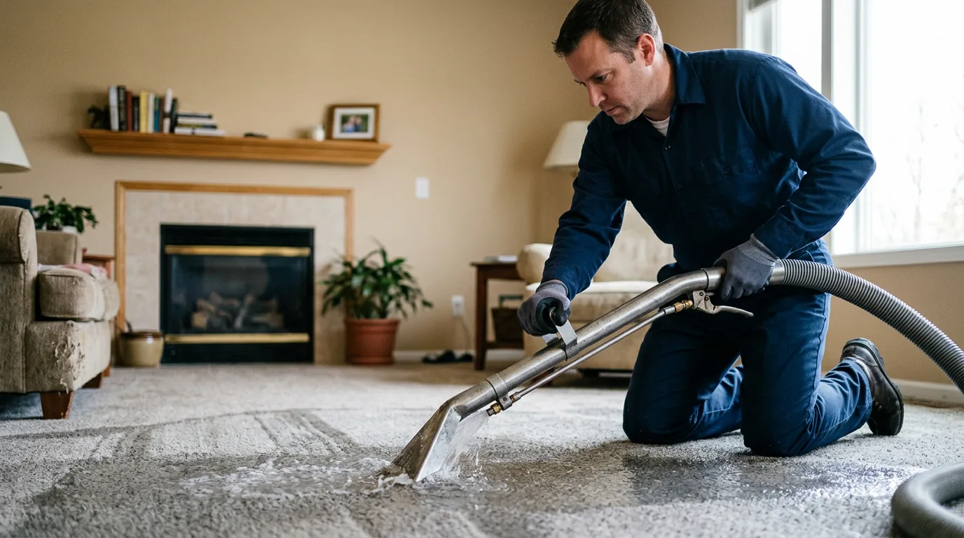 Water damage restoration technician working near Hopedale, MA